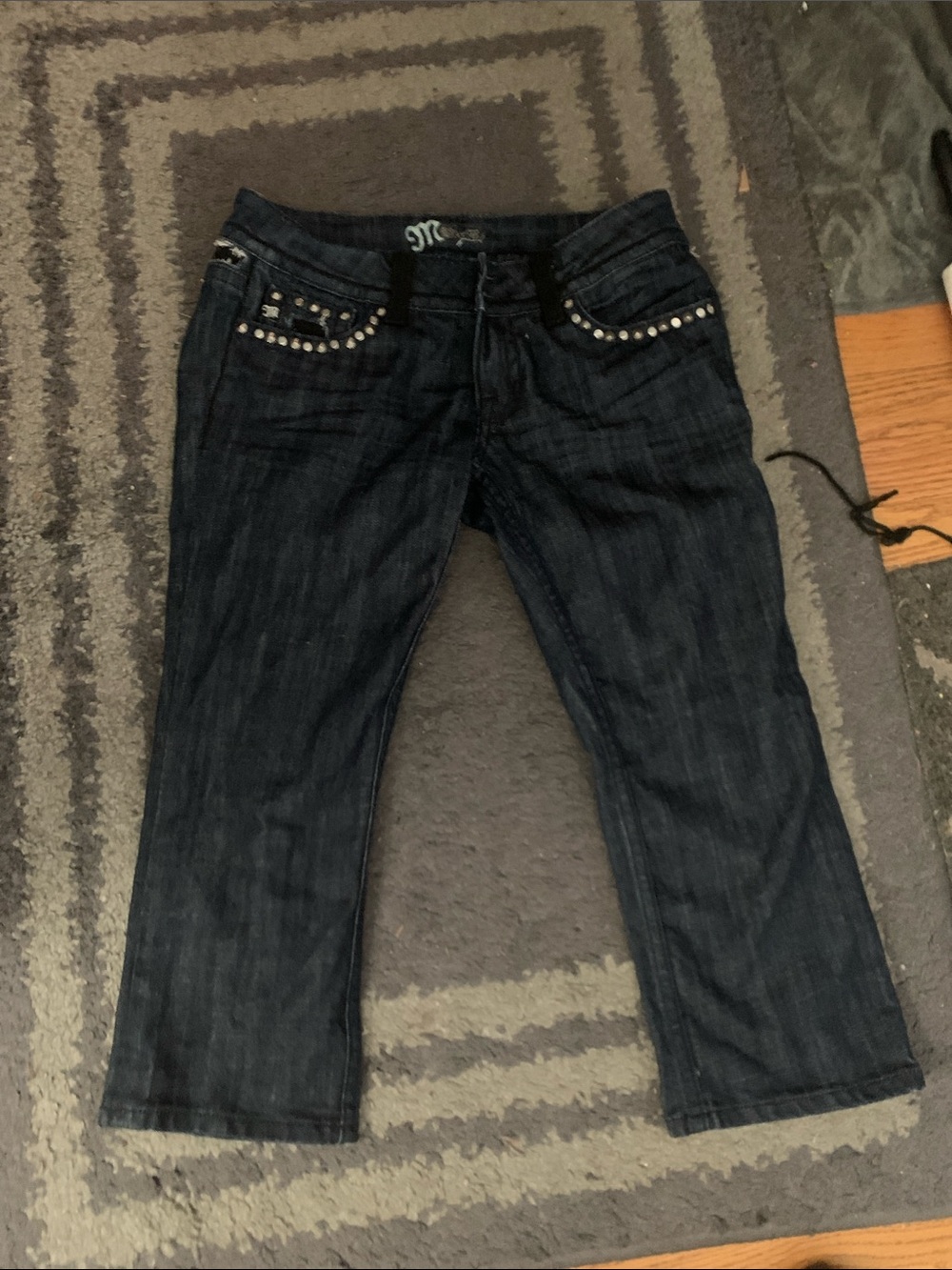 Miss Me Dark Blue Boyfriend Jeans with Studded Pockets